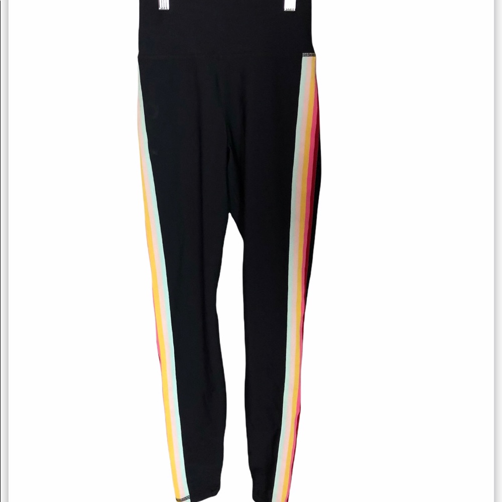 Spiritual Gangster Black Leggings with Rainbow Side Stripes